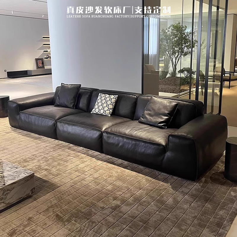 Internet Celebrity Full Genuine Leather Big Black Cow Sofa Large Apartment Italian Accessible Luxury Original down High-End Capsulesed Thick Green Leather Sofa