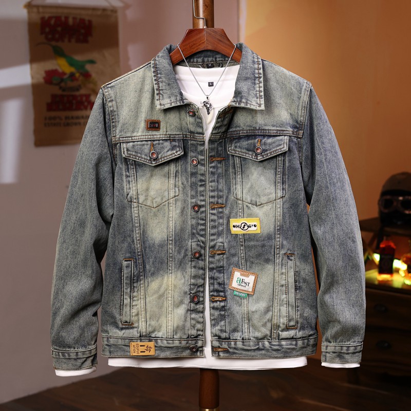 Frühling und Herbst Trendy Marke Jeansjacke Herren Loose Retro Herrenjacke Vielseitiges Revers High Street Herrenoberteil 534_voghion.com