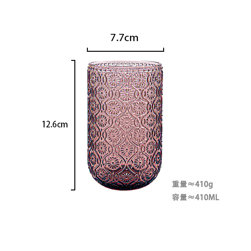 Fábrica al por mayor tazas de agua europeas tazas de vidrio de colores tazas de enjuague bucal de hotel tazas de jugo en relieve tazas de leche domésticas gruesas