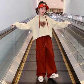华棉复合牛奶丝 女童套装秋装时髦卫衣工装裤两件套装