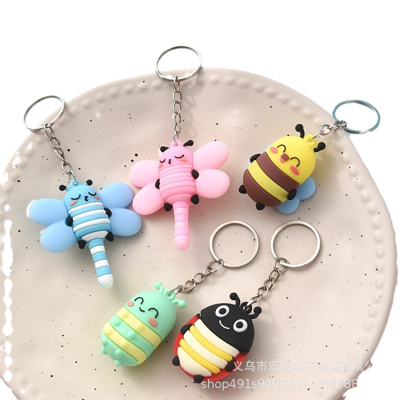 Creative cartoon insect keychain simulation Dragonfly Bee seven star ladybug doll bag pendant jewelry accessories