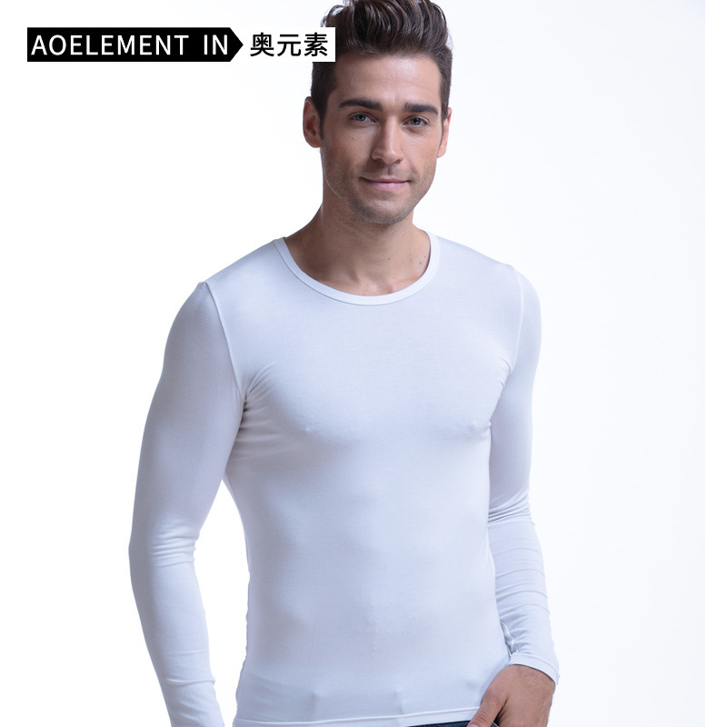 Ropa interior térmica delgada y delgada para niños de otoño e invierno, ropa de otoño de manga larga con cuello redondo para hombres, camisa básica transpirable de una sola capa