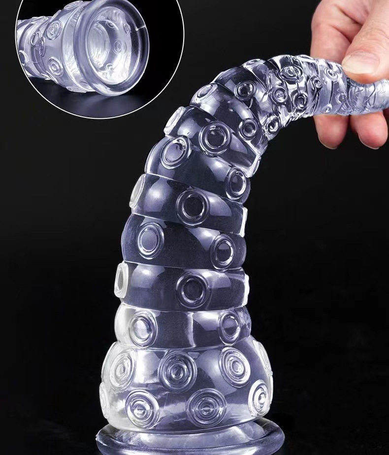 XXL Clear Anal Plug with Suction Cup Base, Ribbed Texture for Beginners — detail image 1