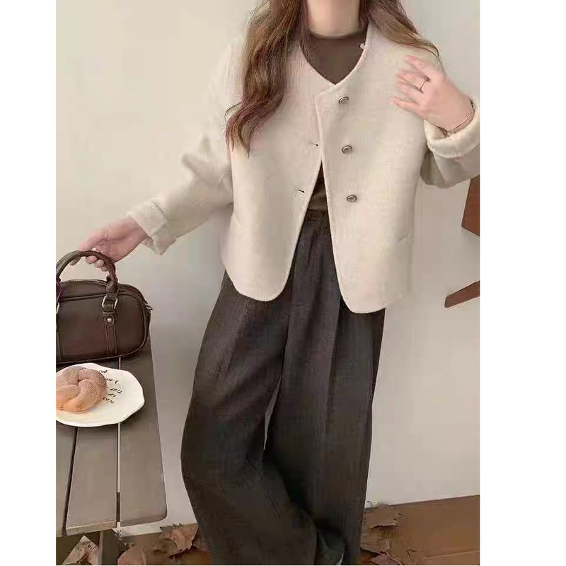 今年流行女装2025新款羊绒大衣女春季短款圆领小香风羊毛呢外套|undefined