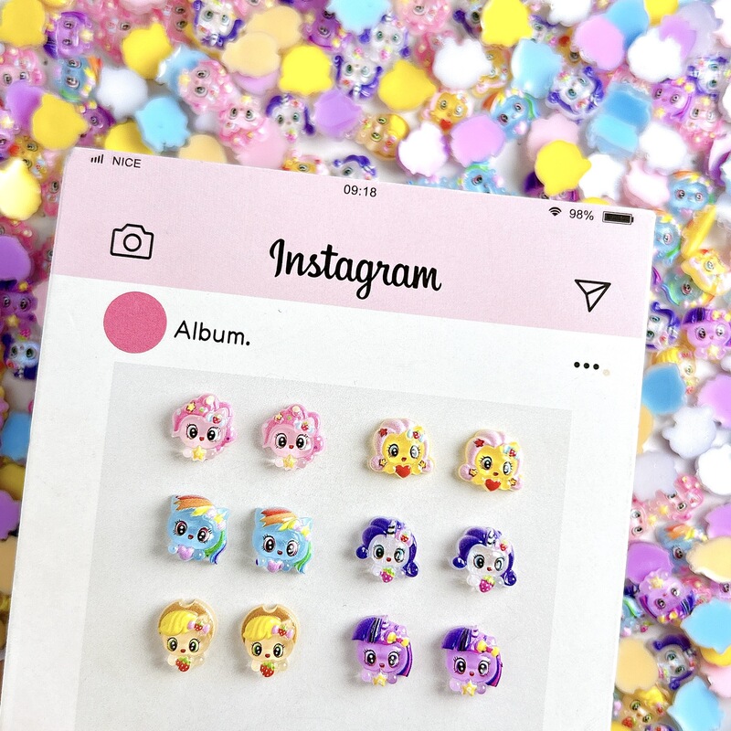 Cross-Border Cartoon My Little Pony Nail Art Accessories Cute Unicorn Handmade Cream Glue Nail DIY Accessories Wholesale