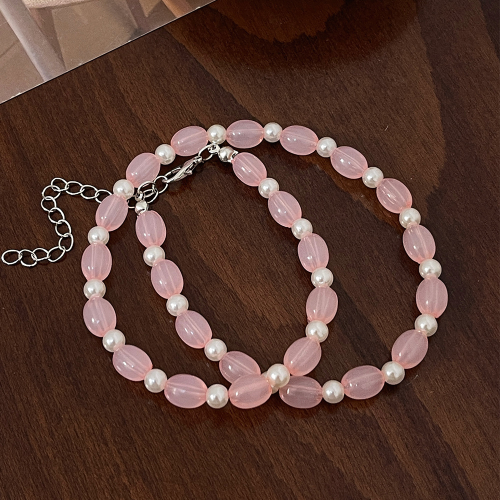 Nueva moda Rosa Shell cuentas joyería traje colorido acrílico fresco oído gancho collar pulsera al por mayor