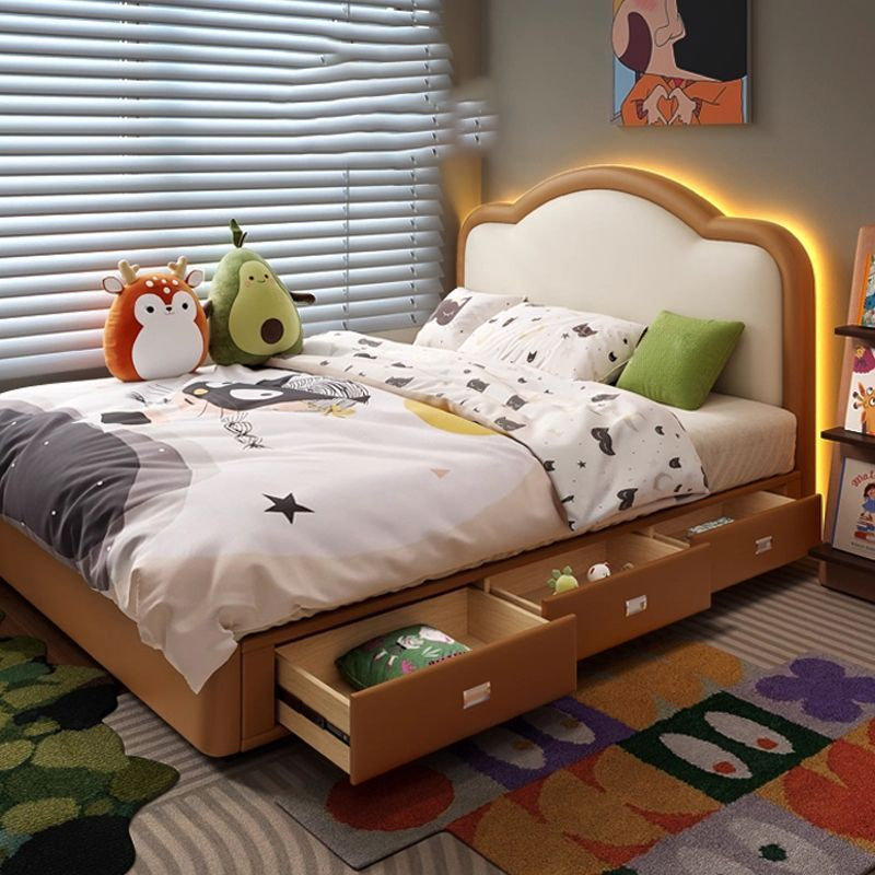 Medieval Style Children's Bed Girl Princess Bed Cloud Bed French Retro Small Apartment Bedroom Boy Storage Leather Bed