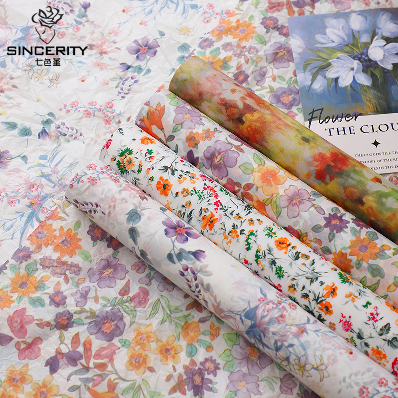 Siete colores, rojo, flor de colza, forro de papel de Sydney, pliegues, papel de embalaje de ramo de fondo de bricolaje, papel de embalaje de regalo