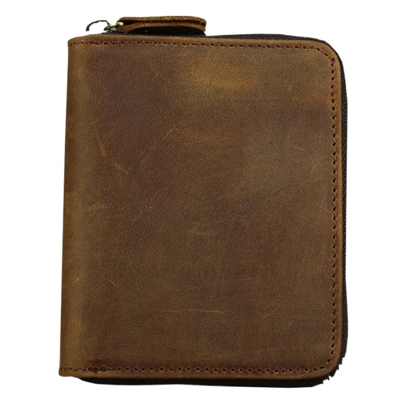 European and American Retro Men's Wallet Multifunctional Crazy Horse Leather Wallet 2-fold Chain with Head Layer Cowhide Wallet Horizontal and Vertical