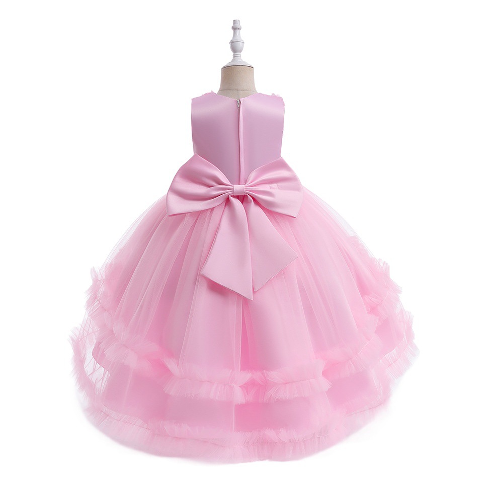 Ropa de actuación de piano para niños flor mullida flor de niña vestido de novia elegante pequeño modelo pasarela espectáculo vestido de niña