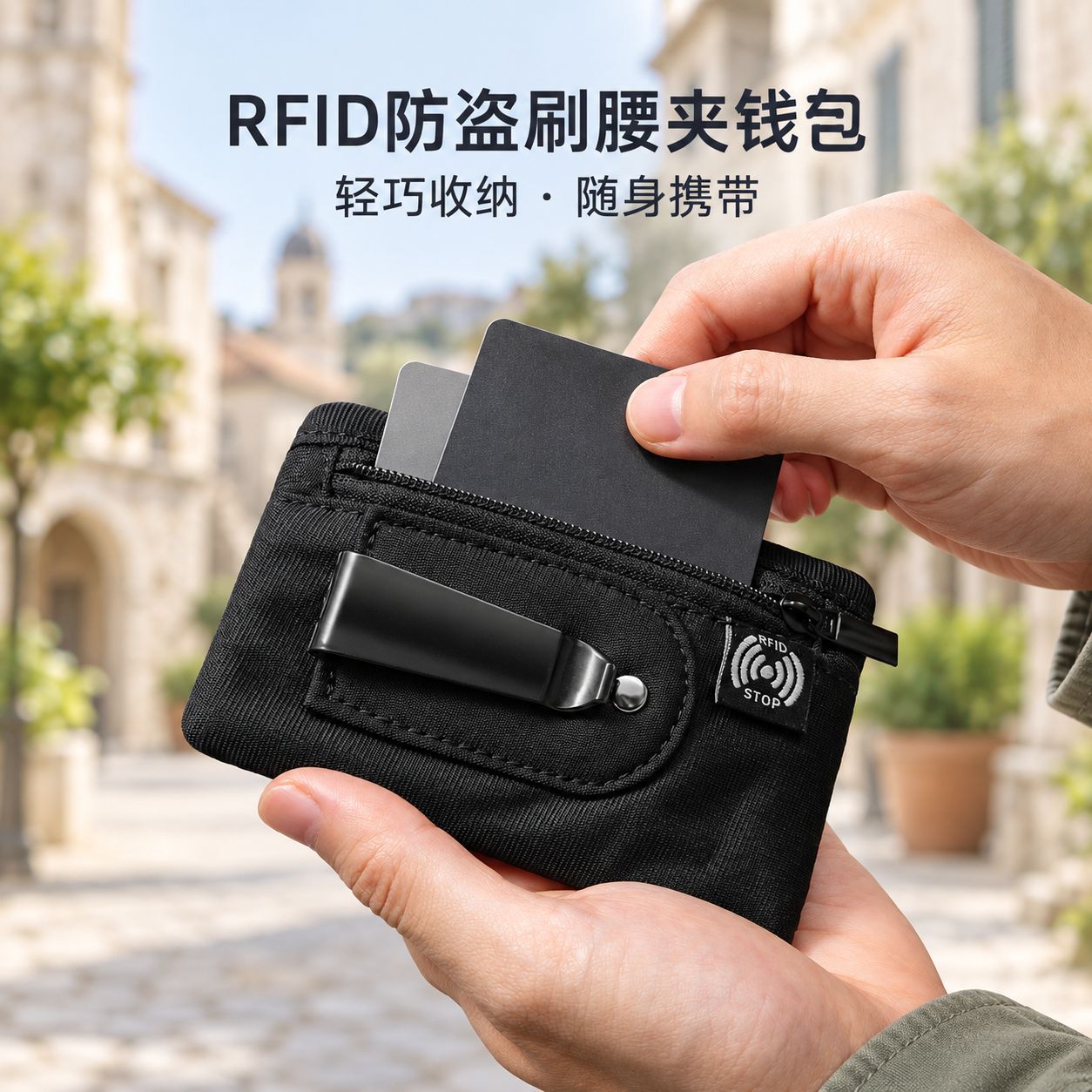 Cross-border bestseller RFID anti-theft waist bag for outdoor travel, hidden coin purse, anti-theft card holder, belt wallet