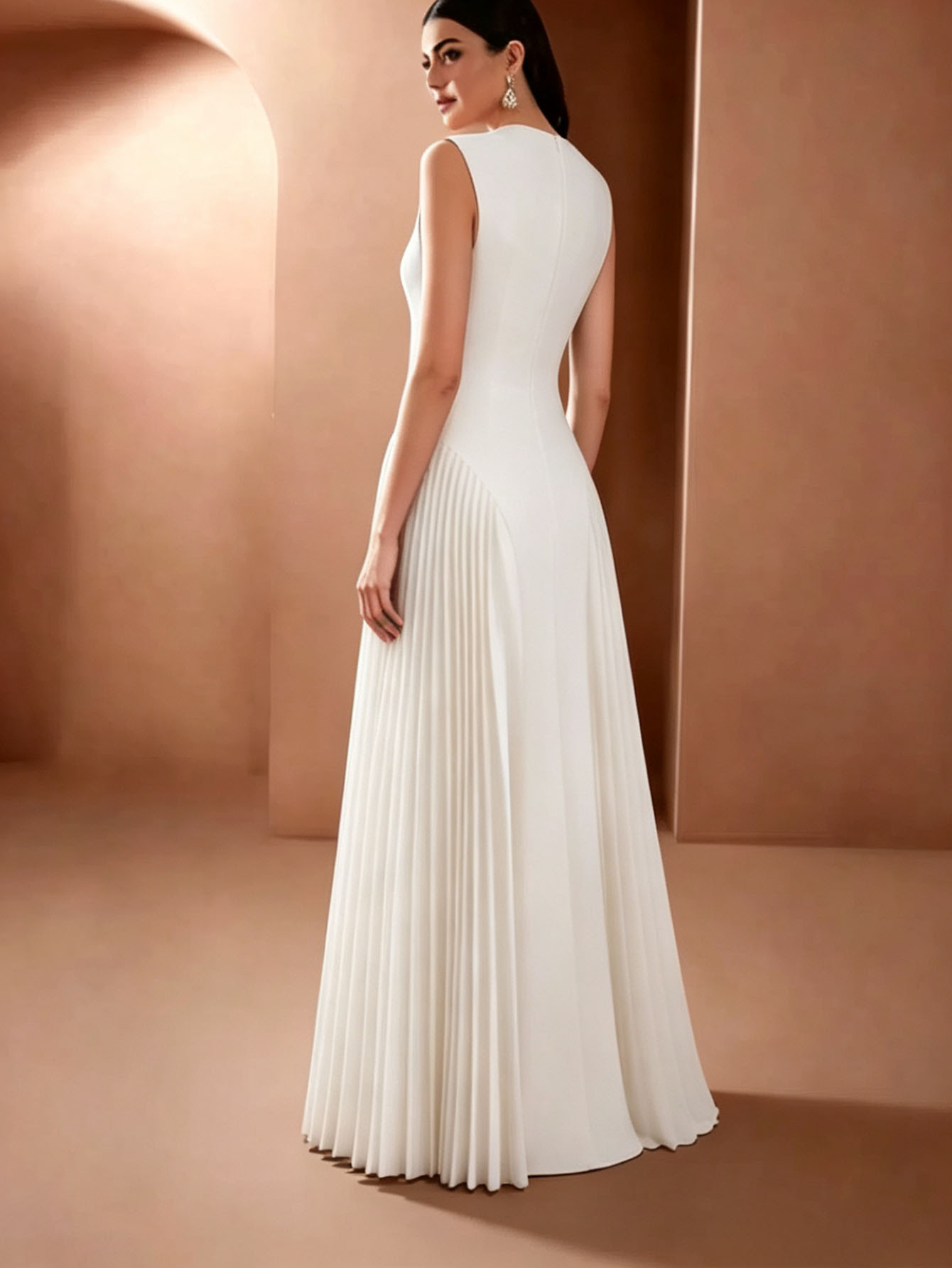931W Europa y Estados Unidos plegado transfronterizo nuevo vestido largo blanco sexy elegante fiesta de bodas vestido de dama de honor sin mangas