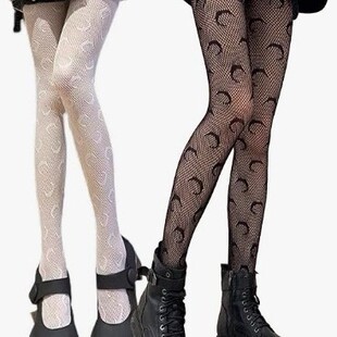 Cross-border fishnet stockings sexy fishnet stockings spring summer autumn small moon hollow thin lace pantyhose black base silk