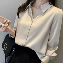 2025サテンシャツ女性職業服装春夏高級復古港味風デザイン感小衆長袖シャツ