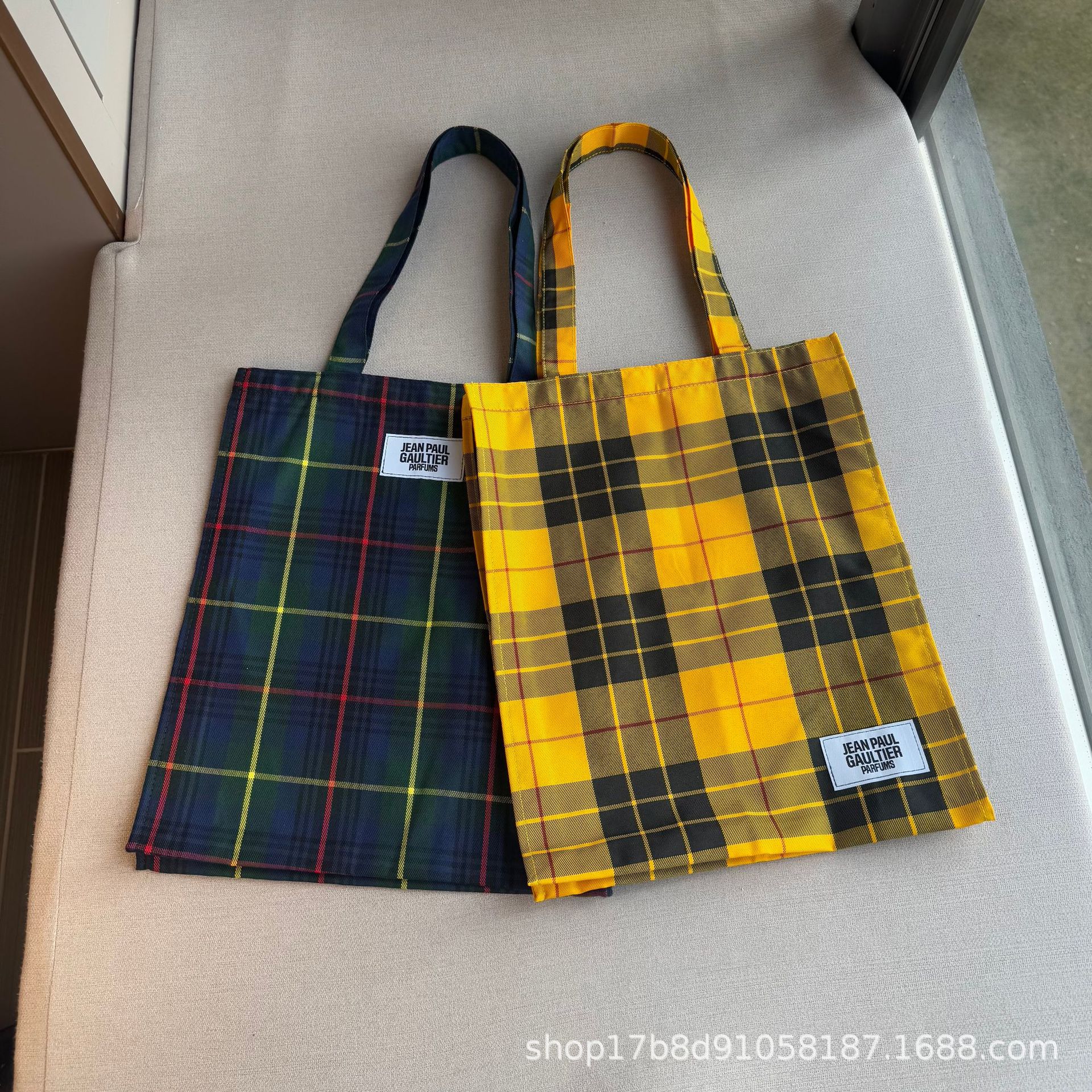 外贸原单 轻奢帆布格子单肩包 百搭手提环保购物袋 托特包