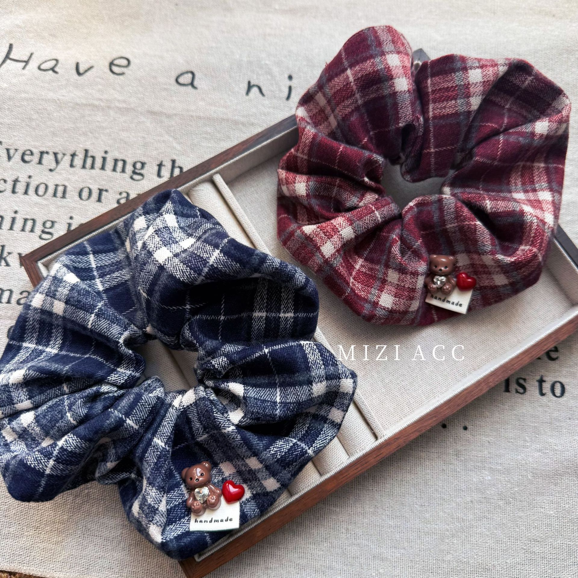 复古美拉德格纹发圈学院风大肠发圈高质感布艺小众百搭头饰发圈