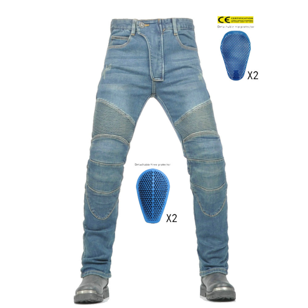 VOLERO Wo Lei Gong Pantalones de ciclismo de motocicleta Hombres y mujeres Pantalones de mezclilla Harley de motocicleta anti-caída de cuatro estaciones para protección de silicona