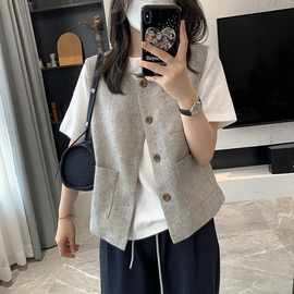韩版百搭通勤上班小香风马甲外套女新无袖短外套秋季马夹背心坎肩