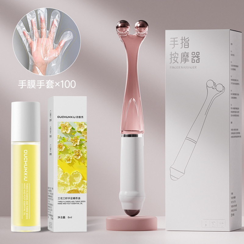 masajeador de rueda de dedo 4 abrazadera de perlas magnéticas masajeador de articulaciones de dedo tigre boca mano de cáñamo blanqueamiento mano delgada 5 perlas masajeador varilla