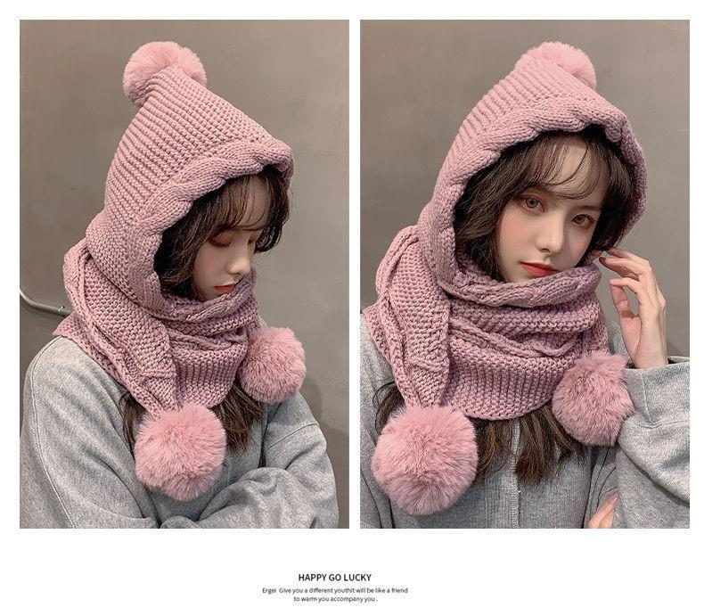 Sciarpa con cappuccio in maglia e protezione orecchie donna_voghion.com