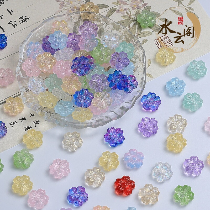 13mm Glass Cherry Blossom Gradient Color Loose Beads Handmade Beading DIY Bracelet Necklace Hairpin Jewelry Accessories Wholesale
