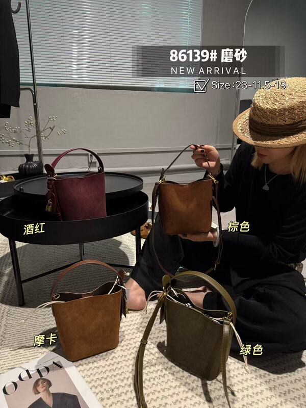 高级感时尚水桶包小众设计磨砂麂皮小托特包通勤百搭子母包斜跨包|undefined