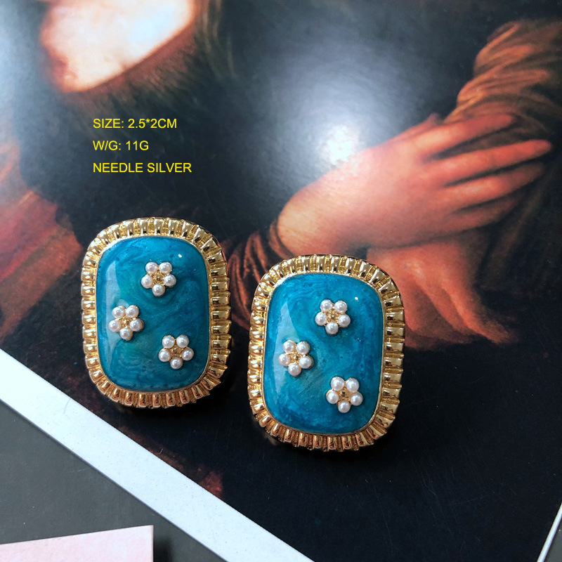 vintage blue enamel colorful lines retro earrings wholesalepicture6