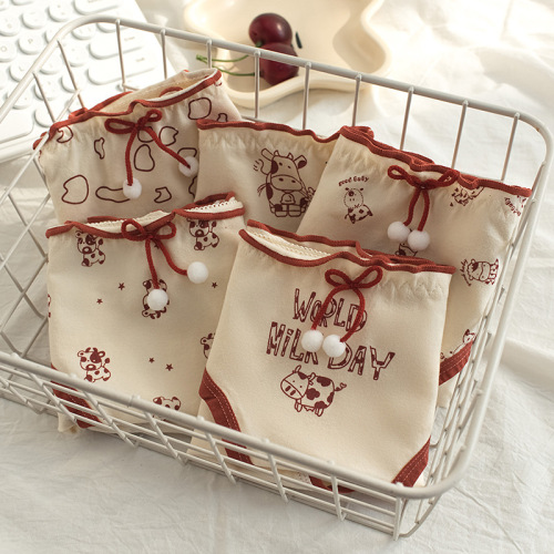 New cow women's underwear pure cotton printed underwear for women middle waist student cute girl briefs wholesale