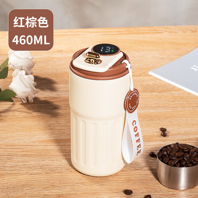 高颜值显温咖啡杯316不锈钢保温杯大容量便携礼品水杯提绳口袋杯|undefined