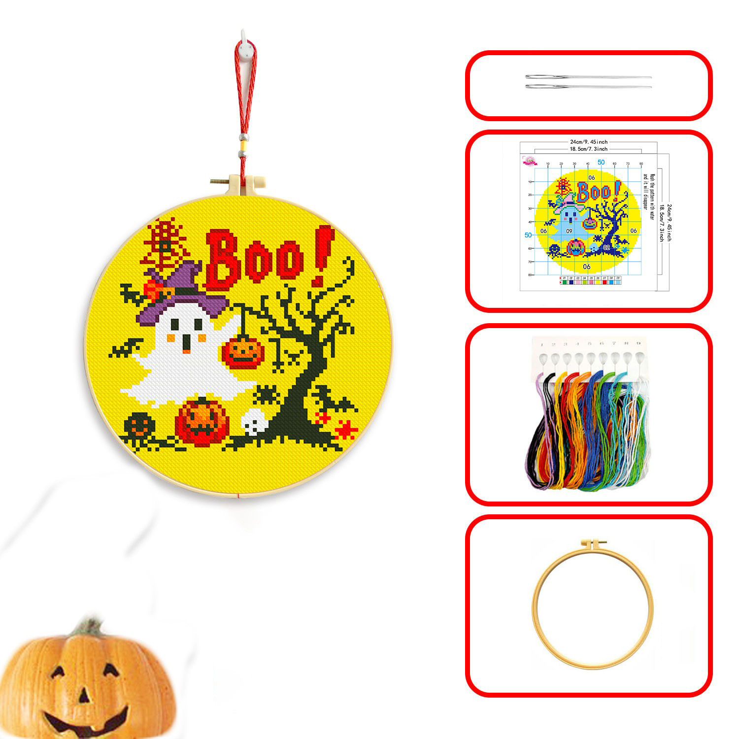 Kit de material para punto de cruz de Halloween, patrón de calabaza fantasma, colgante de bordado DIY sencillo para principiantes, venta al por mayor del fabricante. image 8