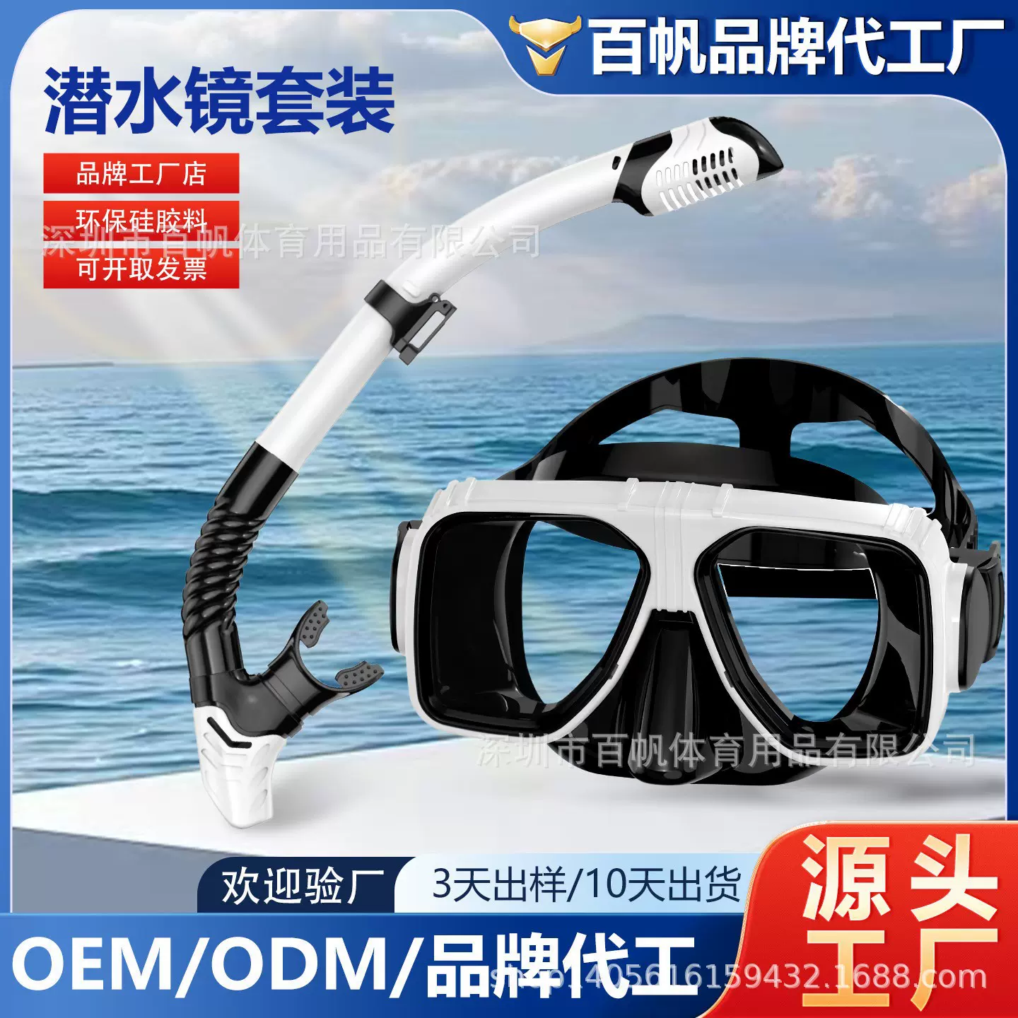 跨境浮潜装备潜水面镜呼吸管浮潜套装大框硅胶潜水面罩专业潜水镜