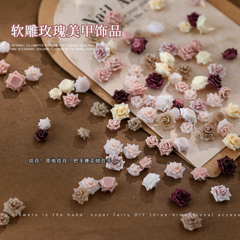 Мягкие резные розы маникюрные украшения Millard смешанные смолы цветочные градиенты сладкие резные аксессуары для ногтей оптом