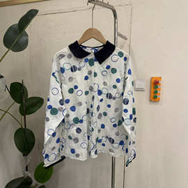 女波点撞色领长袖衬衫Women's Long‑Sleeve Polka Dot Shirt现货