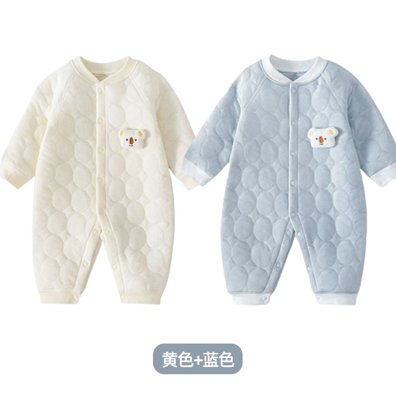 婧麒婴儿连体衣保暖春装夹棉婴幼儿宝宝衣服秋冬爬服哈衣薄棉套装|undefined