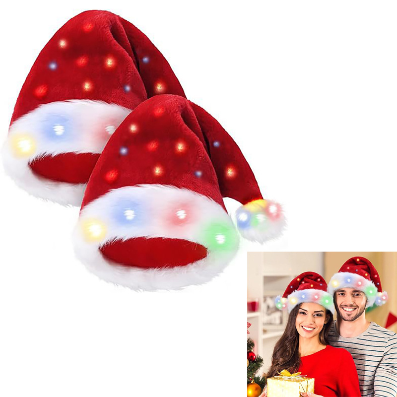 Christmas decoration plush luminous led adult Christmas hat party dress up decorations_voghion.com