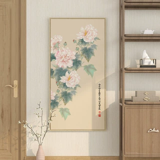 新中式书房挂画牡丹入户玄关装饰画国风茶室客厅画国色天香牡丹画