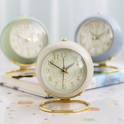 【Same Style Low Price】Metal Alarm Clock Creative Silent Children's Electronic Alarm Clock Simple Living Room Bedroom Student Night Light Stopwatch