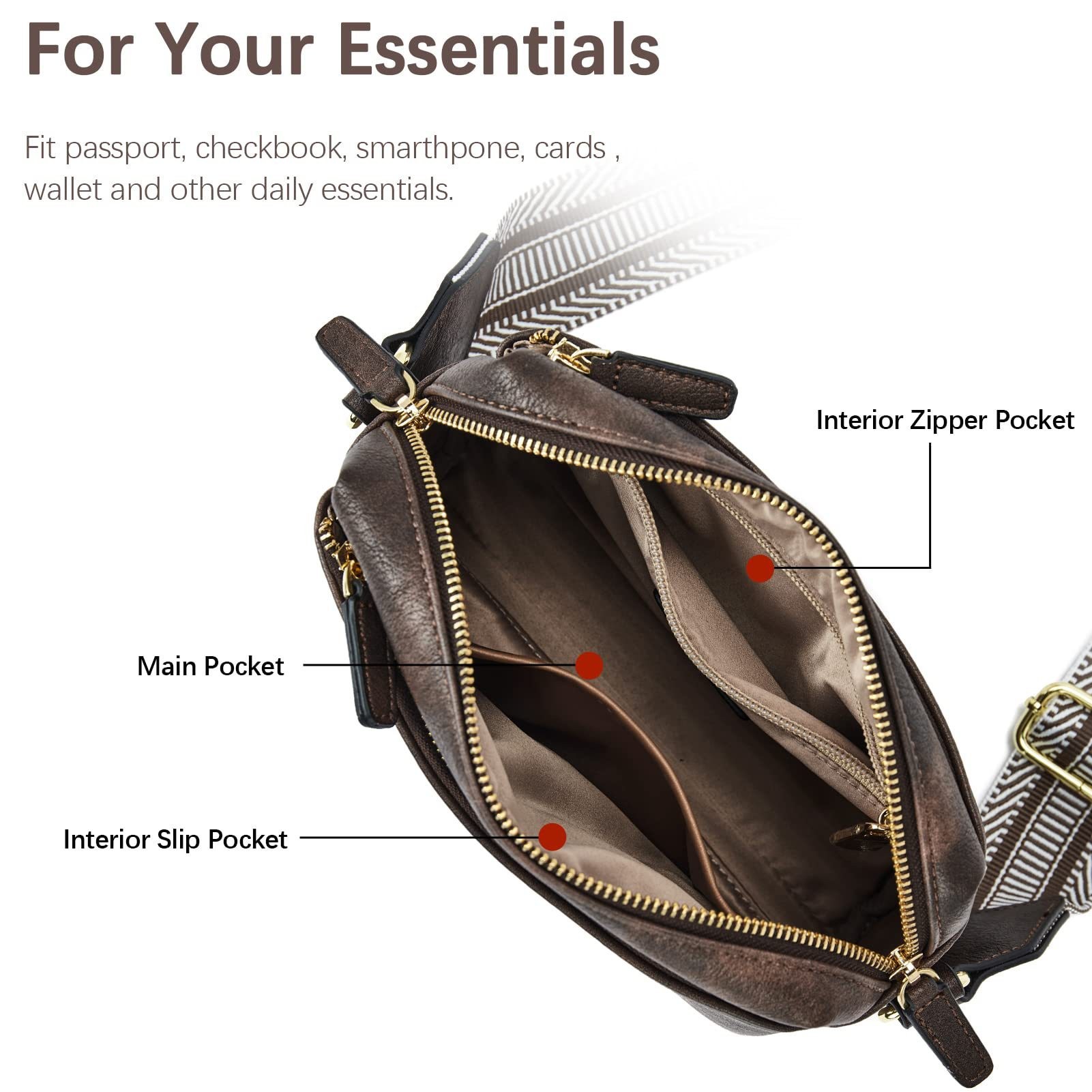 New women's small crossbody bag, three zippered mobile phone newspaper, leather small bag, colored shoulder strap single shoulder bag_voghion.com