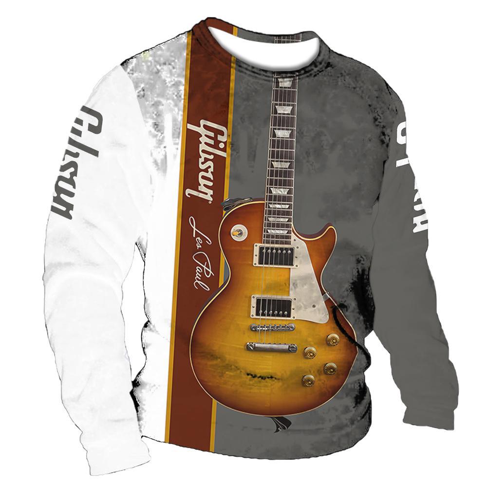 2022 retro hombres 3D digital placket abierto de siete botones Camiseta de manga larga de los hombres de guitarra patrón transfronterizo estación independiente