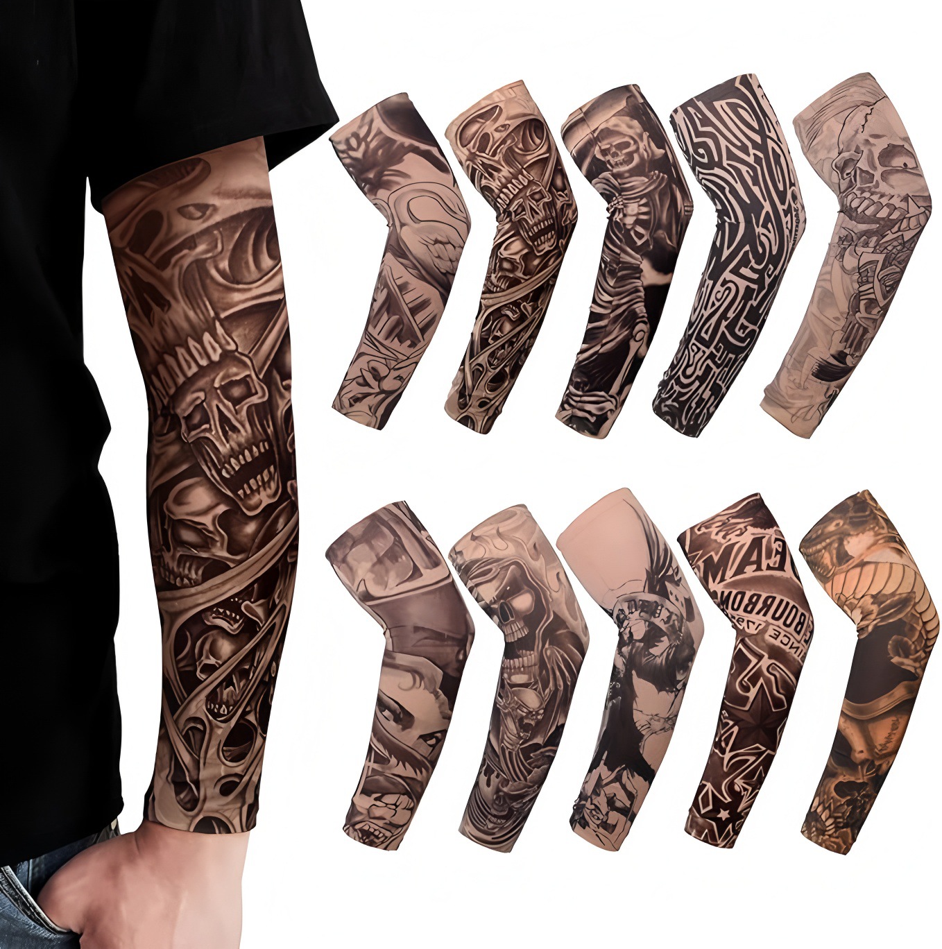 10-Piece Set of Floral Tattoo Arm Sleeves, Seamless Outdoor Cycling Tattoo Sun Protection Sleeves, Cycling Tattoo Sleeves, Cross-Border