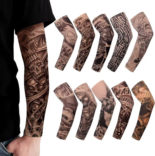10-Piece Set of Floral Tattoo Arm Sleeves, Seamless Outdoor Cycling Tattoo Sun Protection Sleeves, Cycling Tattoo Sleeves, Cross-Border