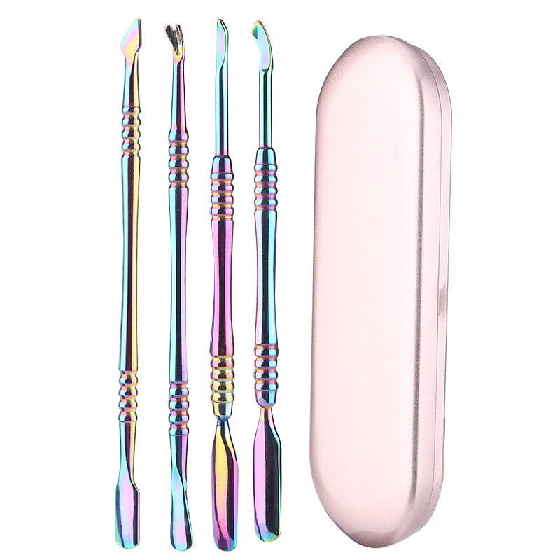 Nuevo color mágico manicura acero empuje piel muerta empuje removedor de uñas empujador de uñas doble cabeza doble uso manicura herramienta traje transfronterizo