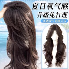 免发网假发女头顶仿真发丝蓬松自然氛围夏季轻薄款中分大波浪假发