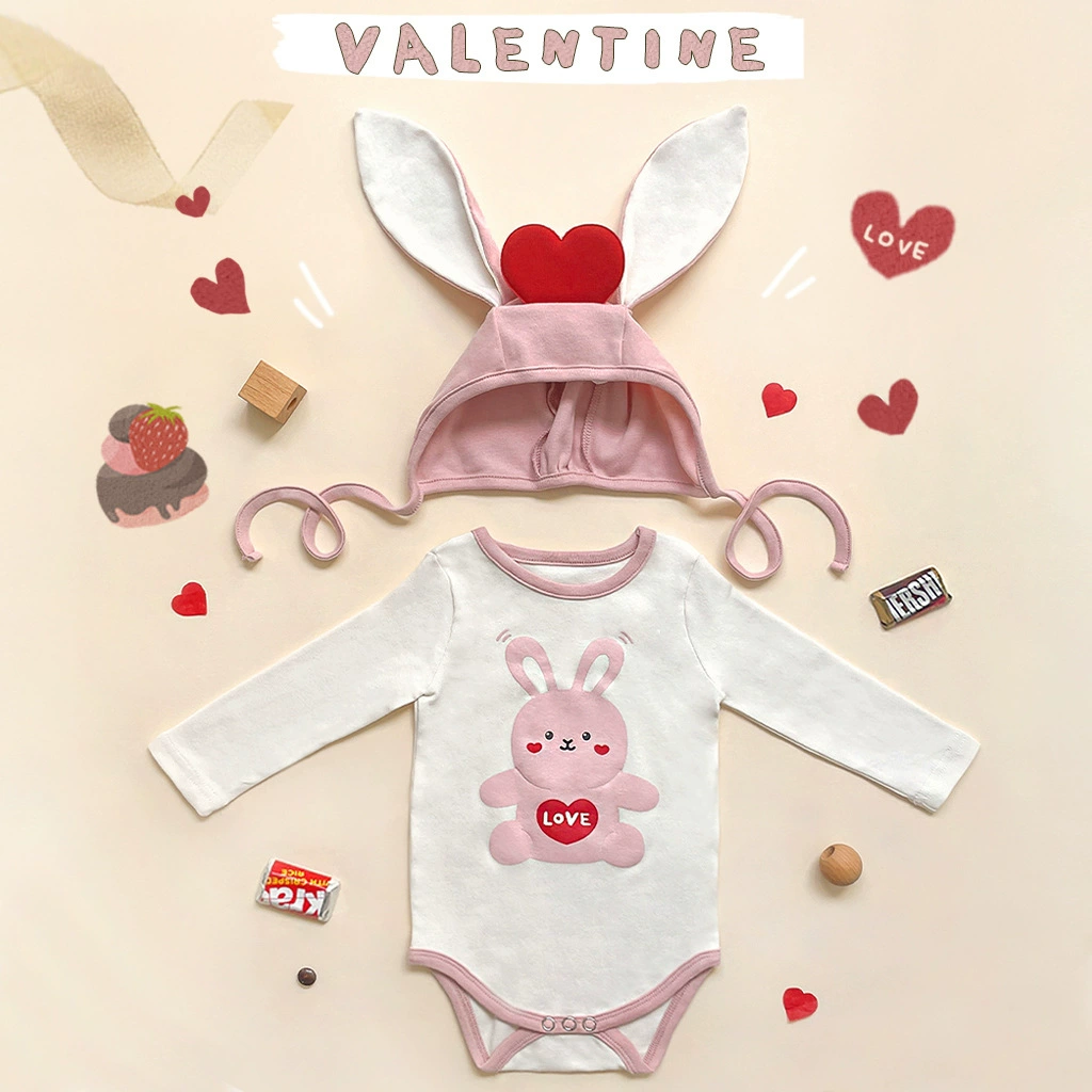 Новинка Весна 2025: Детский комбинезон в корейском стиле с принтом «Сердечный кролик» (комплект)