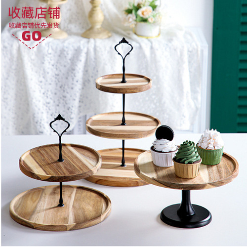 Wooden dessert table accent display rack cold buffet tea break serving stand tableware high-legged cake fruit tray solid wood tray