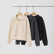 云朵羊毛套头半拉链卫衣女2025冬季新款加绒宽松落肩翻领长袖上衣