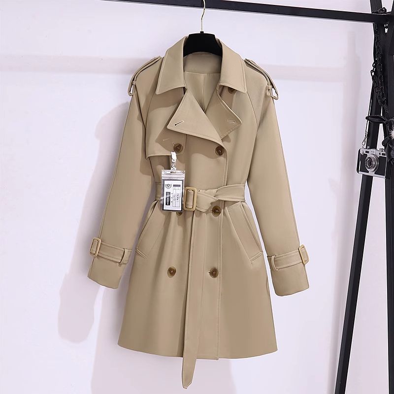 Dam trenchcoat halvlång elegant midjebälte för vår och höst_voghion.com