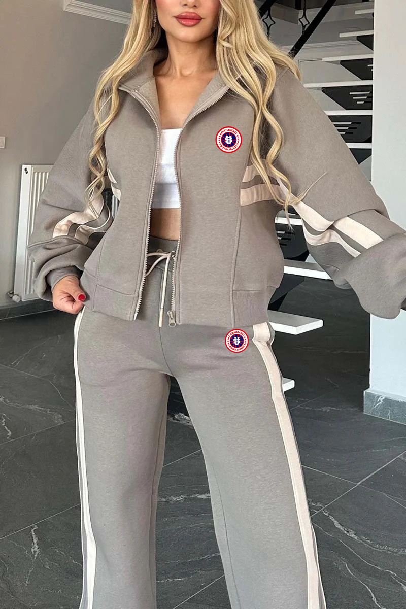 Women's Us Map Print Matching Set Colour-block Sweatshirt Joggers_voghion.com