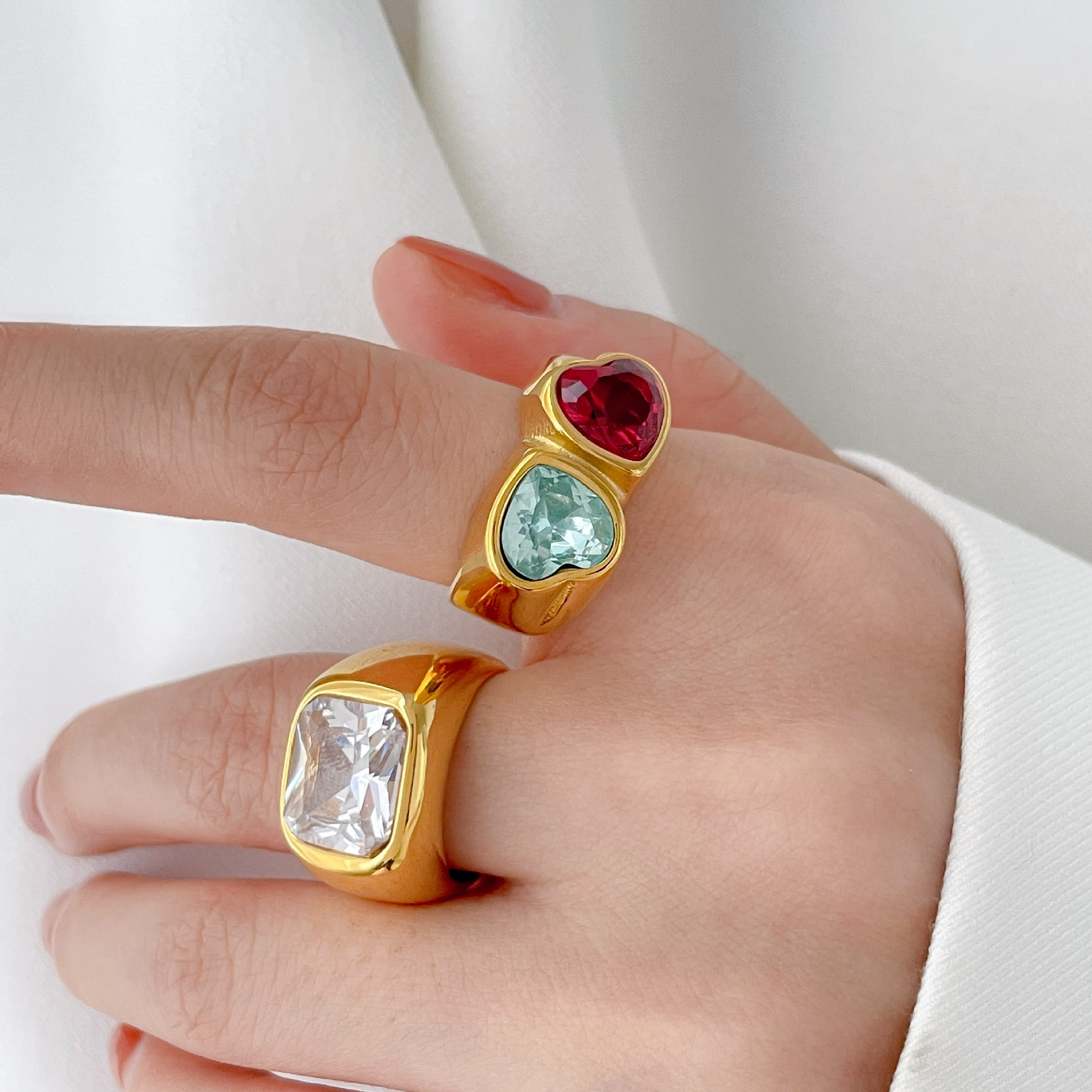 14g Weight Zircon Inlay Material Rings Classification 1 Piece Quantity Simple Style Square Titanium Steel Plating Inlay Zircon Rings