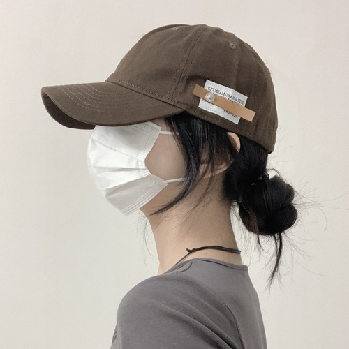 Original retro versatile English small leather label duck cap for women casual baseball cap men soft top simple brown hat